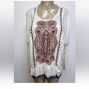 Johnny Was Embroidered Long Sleeve Boho Chic Blouse New Size L soft